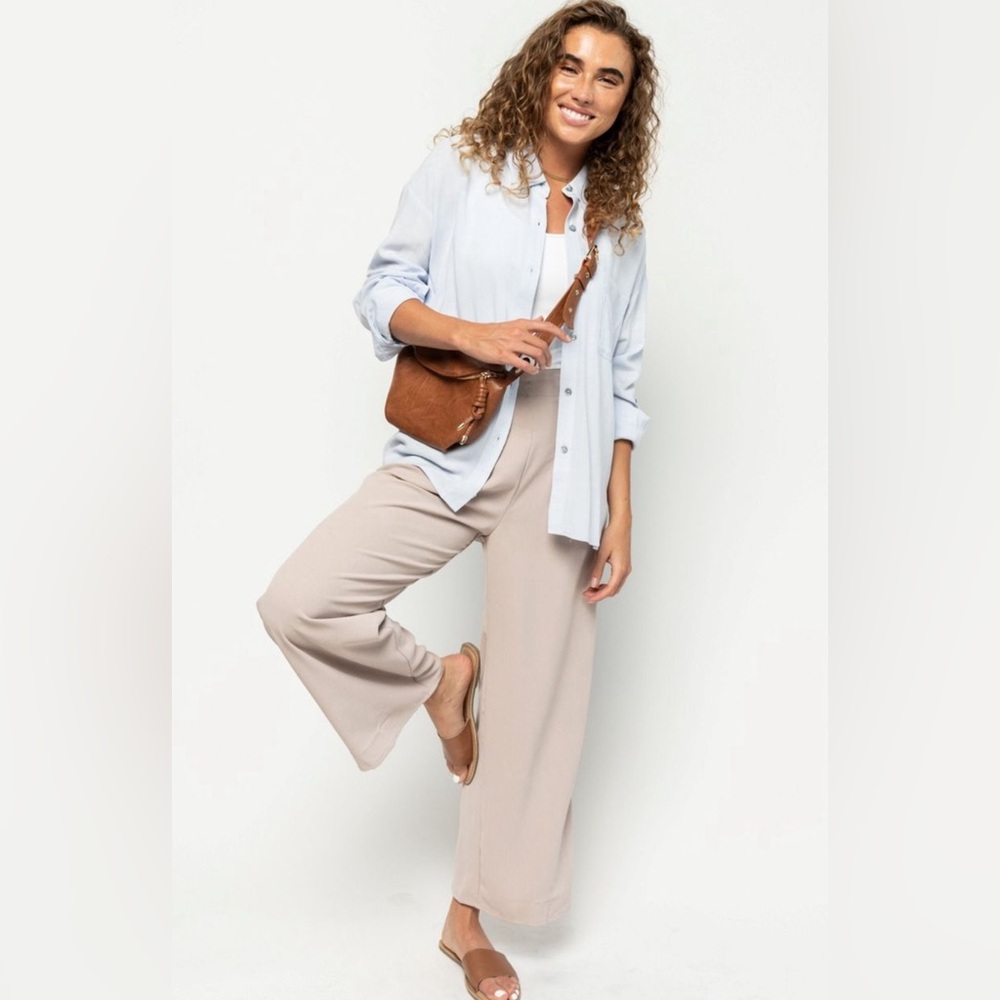 Hayden elastic waist wide leg pant in stone NWT